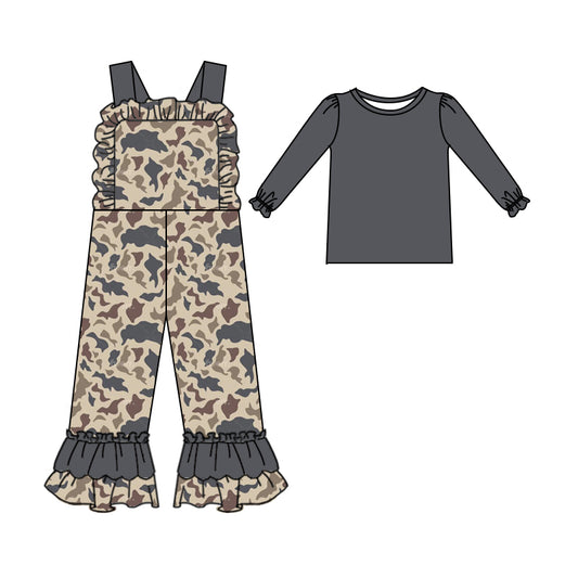 9.16 custom each style moq 5eta 4-6week baby girls clothes camouflage long sleeve suspender jumpsuit sets