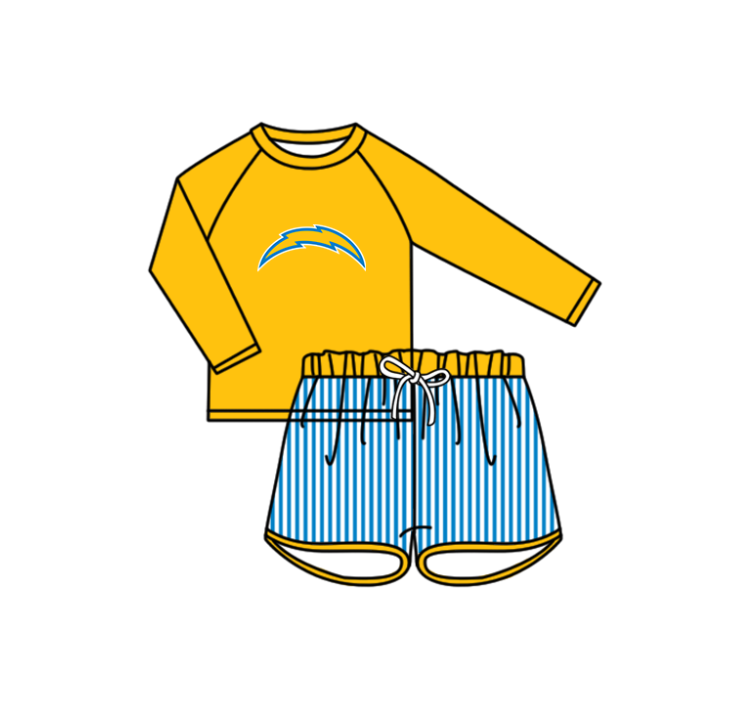 Custom moq 5 mix size milk silk summer teams Yellow baby girl boys clothes Two-Piece Swimsuit Set One Piece Swimsuits boy swim trunks