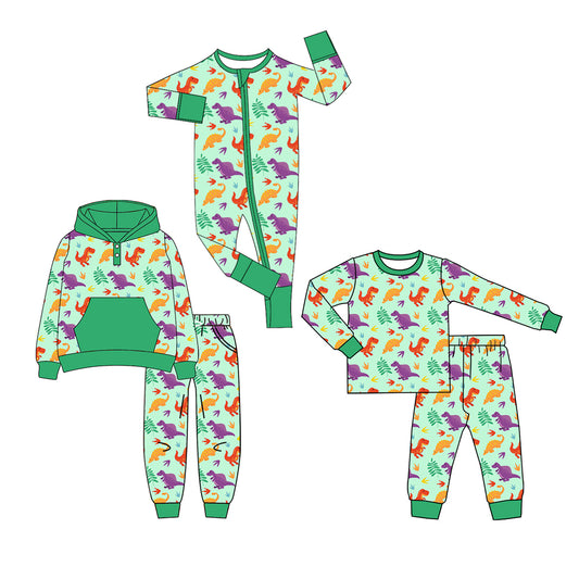 25.6.30 custom each style moq 5eta 4-6week Sibling Sisters dinosuar baby boy long sleeve pants sets and pants sets 2 and rompers match family design