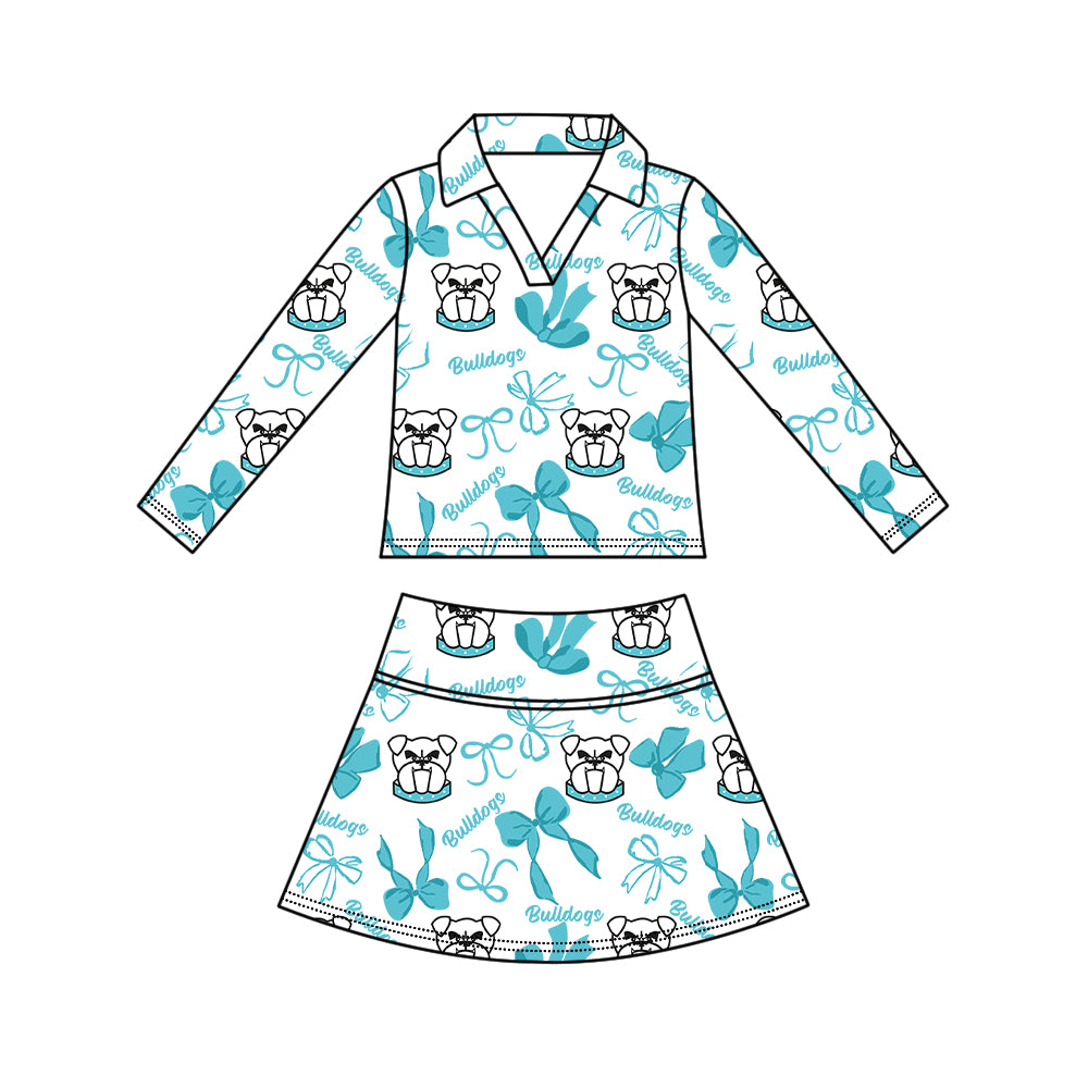 Custom moq 5 mix size milk silk summer teams Girls Light Blue Polka Dot Top Shorts Set Top Skirt Short Set Zipper Pullover Pants Set