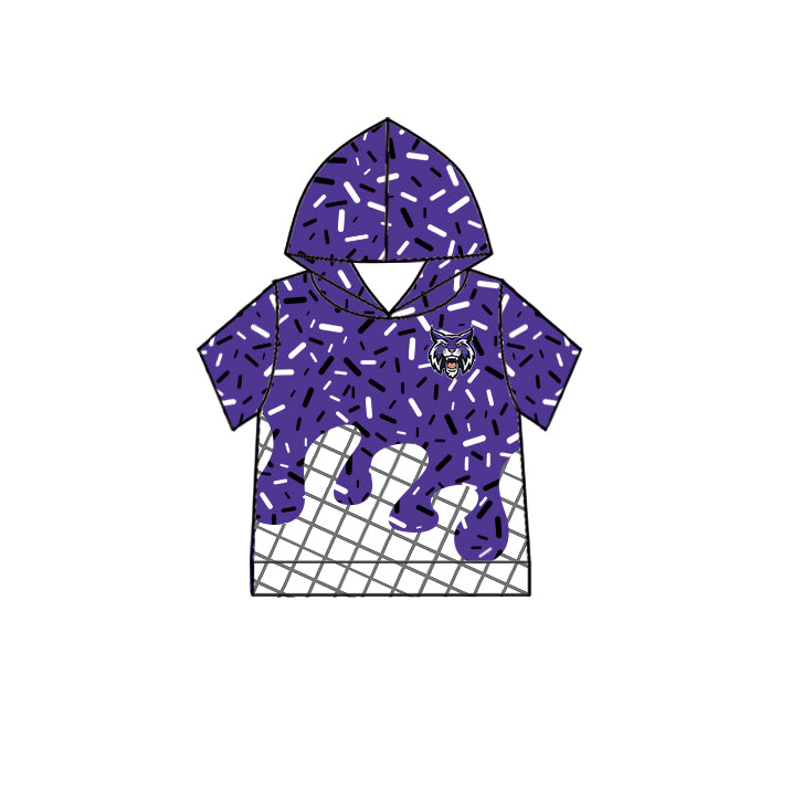 Custom moq 5 mix size milk silk summer teams Baby Camo Hooded Short Sleeve Top and Shorts Set Purple Ice Cream Drips Hooded Top with Matching Shorts