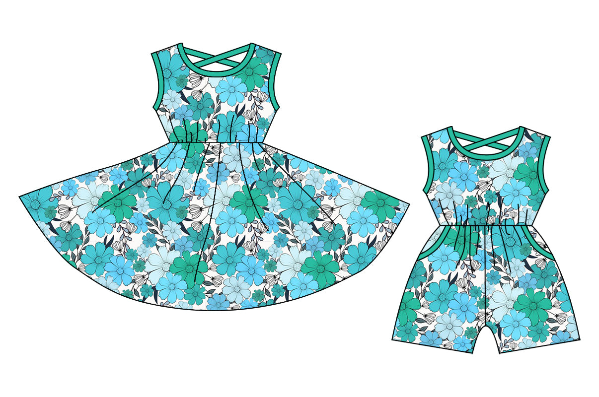 12.20 custom each style moq 5eta 4-6week Sibling Sister floral baby girl short sleeve shorts dress and jumpsuit match design
