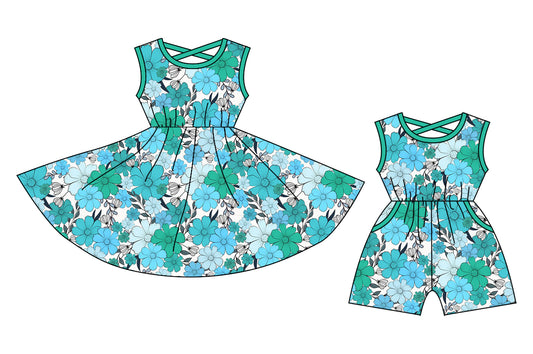 12.20 custom each style moq 5eta 4-6week Sibling Sister floral baby girl short sleeve shorts dress and jumpsuit match design