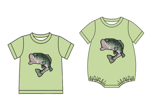 25.10.28 custom each style moq 5 eta 6-8 week Sibling Sister fishing baby boy short sleeve top and rompers match family design