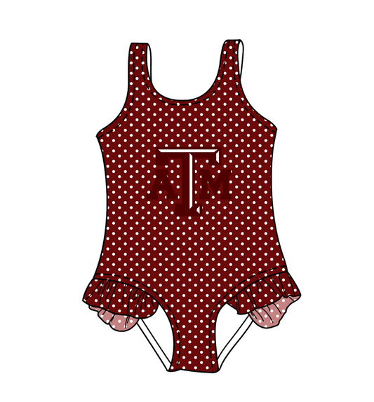 Custom moq 5 mix size milk silk summer teams Red Baby Girl Sleeveless Polka Dot Lace Onesie Swimsuit Cute Summer Beachwear for Little Girls