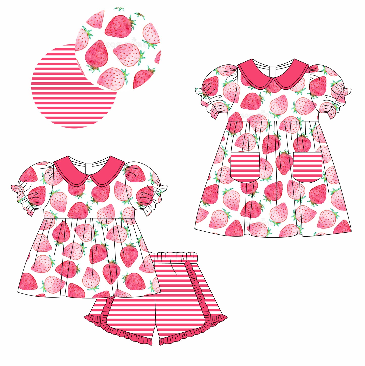 11.13 custom each style moq 5eta 4-6week Sibling Sister strawberry baby girl short sleeve shorts sets and dresses match design