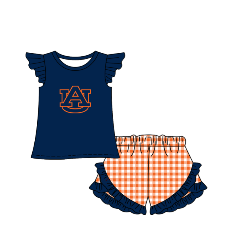 Custom moq 5 mix size milk silk summer teams Baby Boys And Girls Navy Blue Short-Sleeved Shirt And Shorts Set Matching Striped Rompers Outfit Set