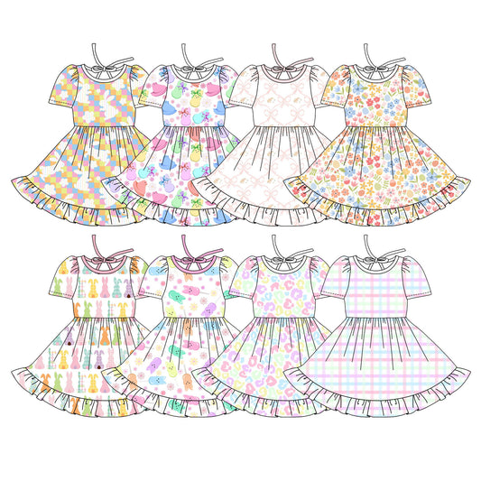 25.10.3 custom each style moq 8 eta 6-8week Sibling Sisters bow baby girl short sleeve dress 8 match family design