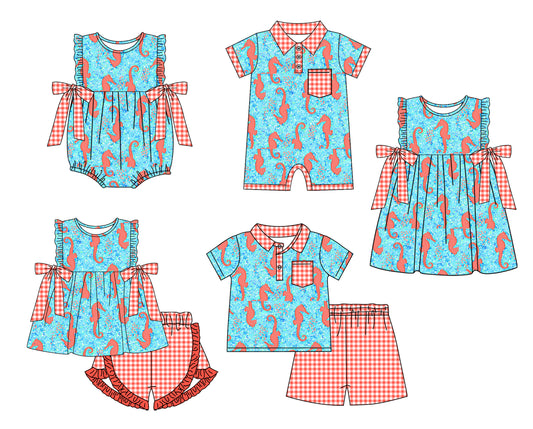 3.10 custom each style moq 5eta 4-6week Sibling Sister baby girl short sleeve shorts sets and sets 2 and boy romper and girl romper and dress match design
