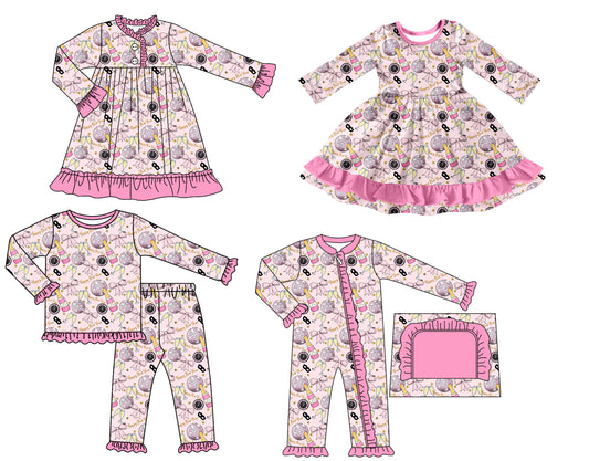 25.7.26 custom each style moq 5 eta 4-6week Sibling Sisters baby girl long sleeve pants sets and romper and dress 1 and dress 2 match family design