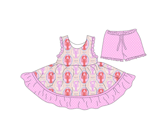 4.15 custom each style moq 5eta 4-6week Sibling Sister lobster baby girls clothes Short sleeve dress and shorts match family design