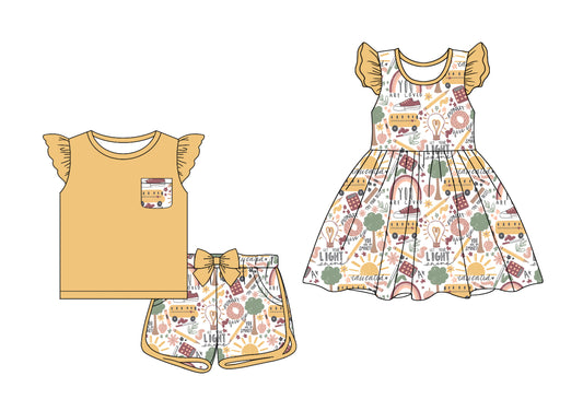 12.28 custom each style moq 5eta 4-6week Sibling Sister baby girl short sleeve shorts sets and dresses match design