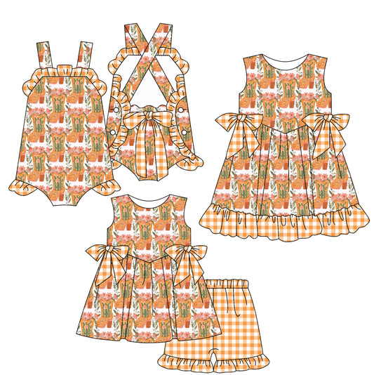 3.13 custom each style moq 5eta 4-6week Sibling Sisters catcus floral baby girl short sleeve shorts sets and dress and rompers match family design