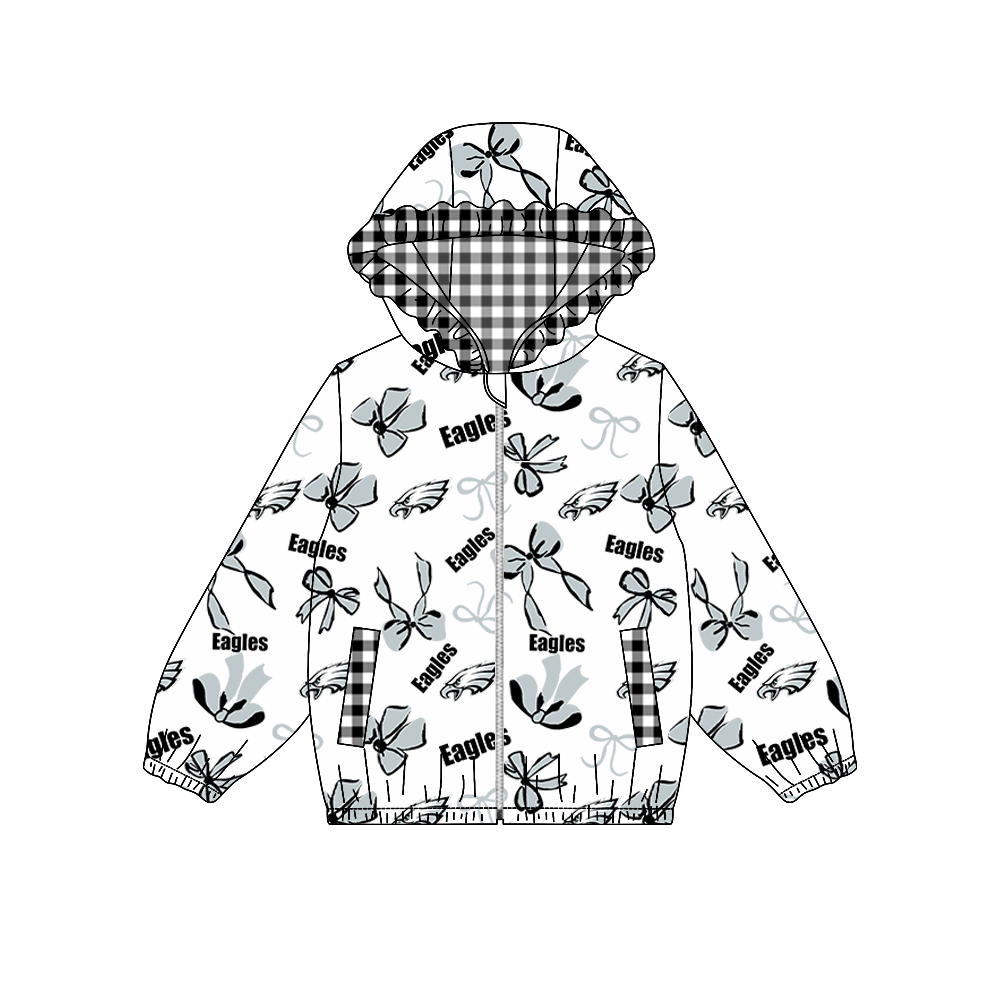 custom moq 5 mix size MSD072403 Baby Girls Bow Print White Long Sleeve Zipper Hooded Team Casual Jacket Top