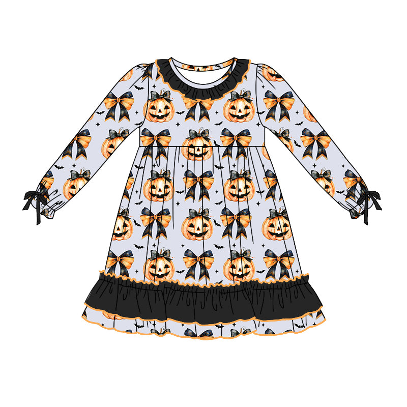 7.26 custom each style moq 5eta 4-6week Sibling Sister bow pumpkin black baby girls sets and dress and rompers match family design
