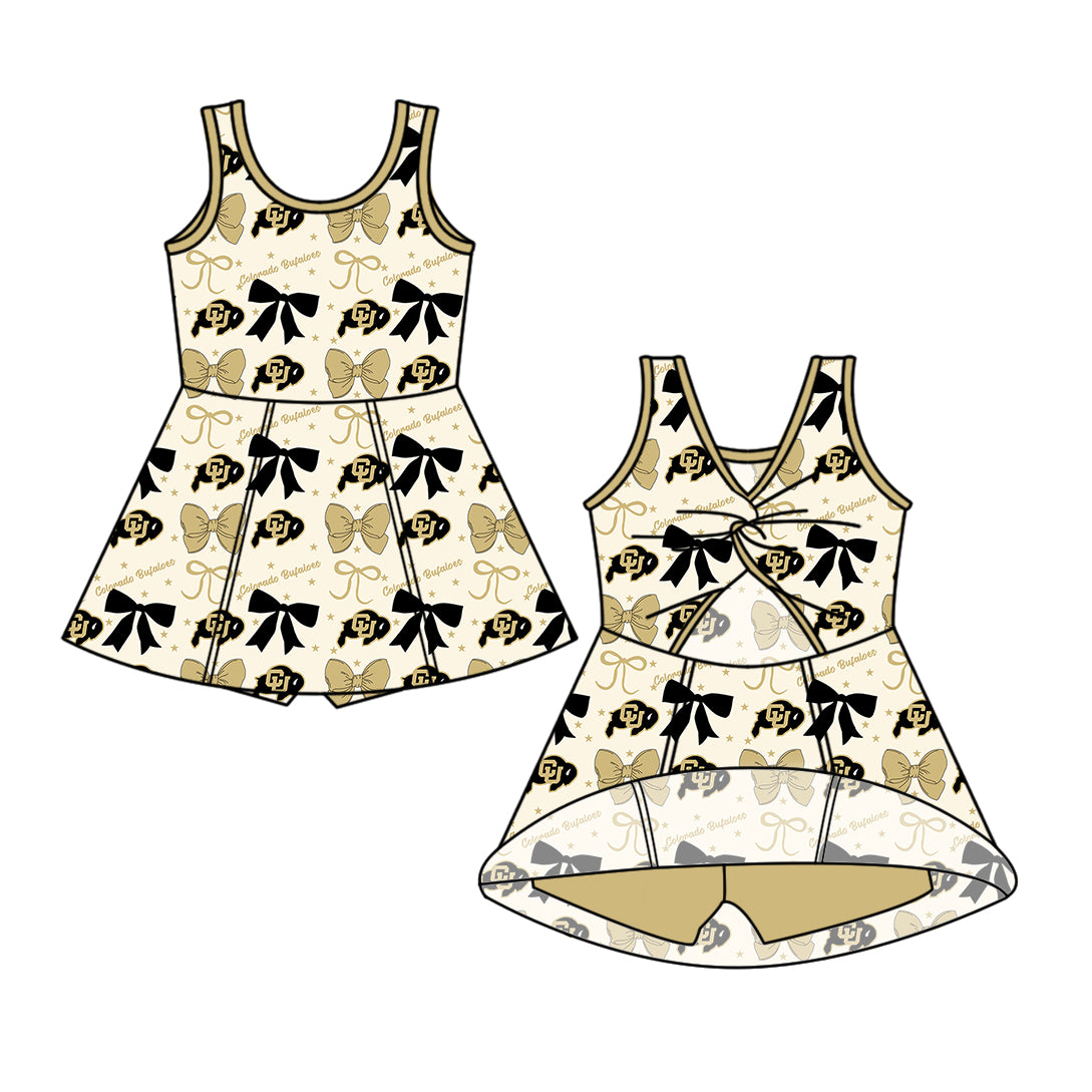 Custom moq 5 mix size milk silk summer teams baby girls clothes team bow khaki sleeveless skirts sets and dress 1 and dress 2 and dress 3-25.6.24