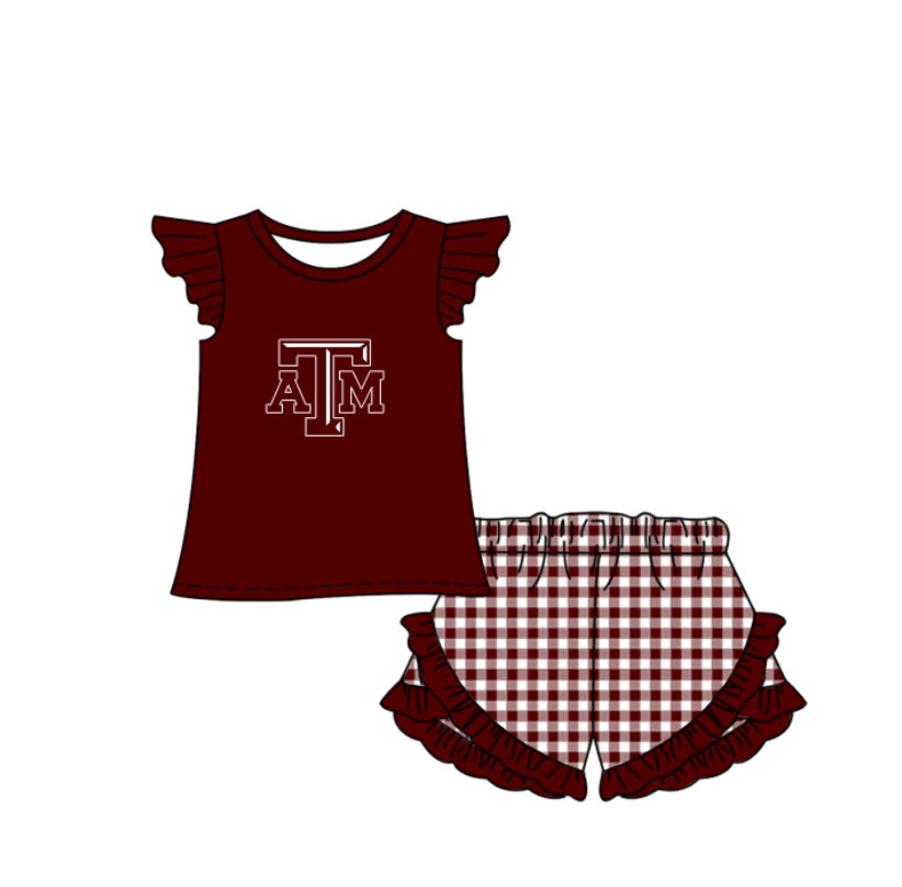 Custom moq 5 mix size milk silk summer teams Baby Boys And Girls Dark Red Short-Sleeved Shirt And Shorts Set Matching Striped Rompers Outfit Set
