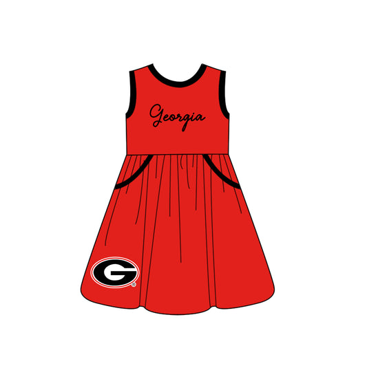 Custom moq 5 each style eta 6-8weeks baby girl clothes team red sleeveless dress-25.10.14