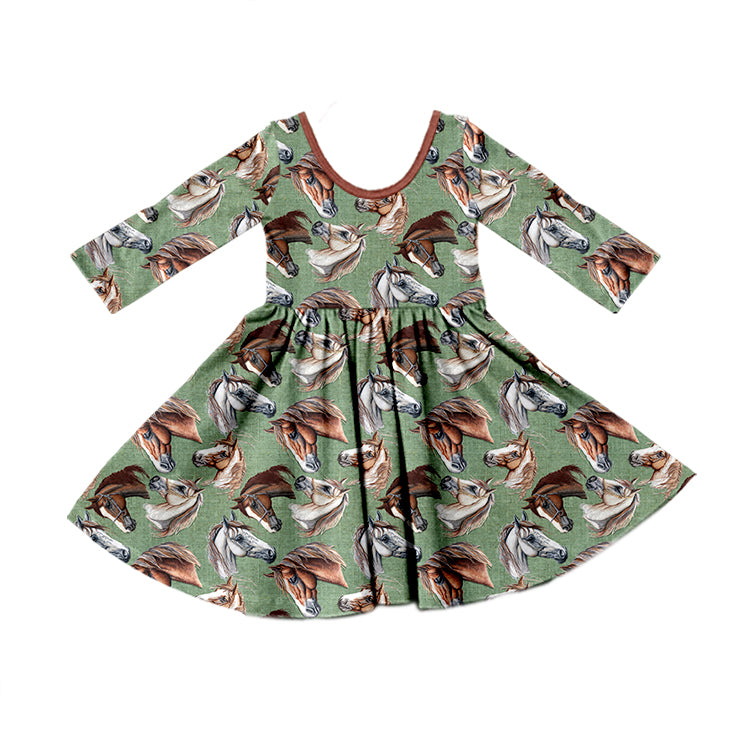 8.26 custom each style moq 5eta 4-6week Sibling Sister horse head baby girl sets and dress match family design