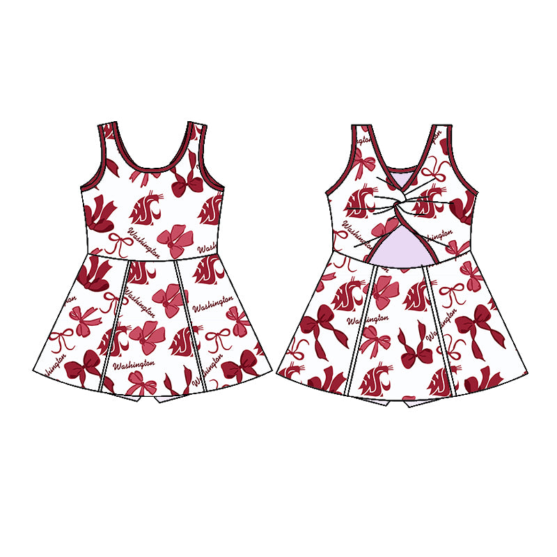 Custom moq 5 mix sizes summer teams baby girls clothes team brick red short sleeve skirts shorts sets dress 1 and dress 2 and dress 3 and dress 4-25.5.26