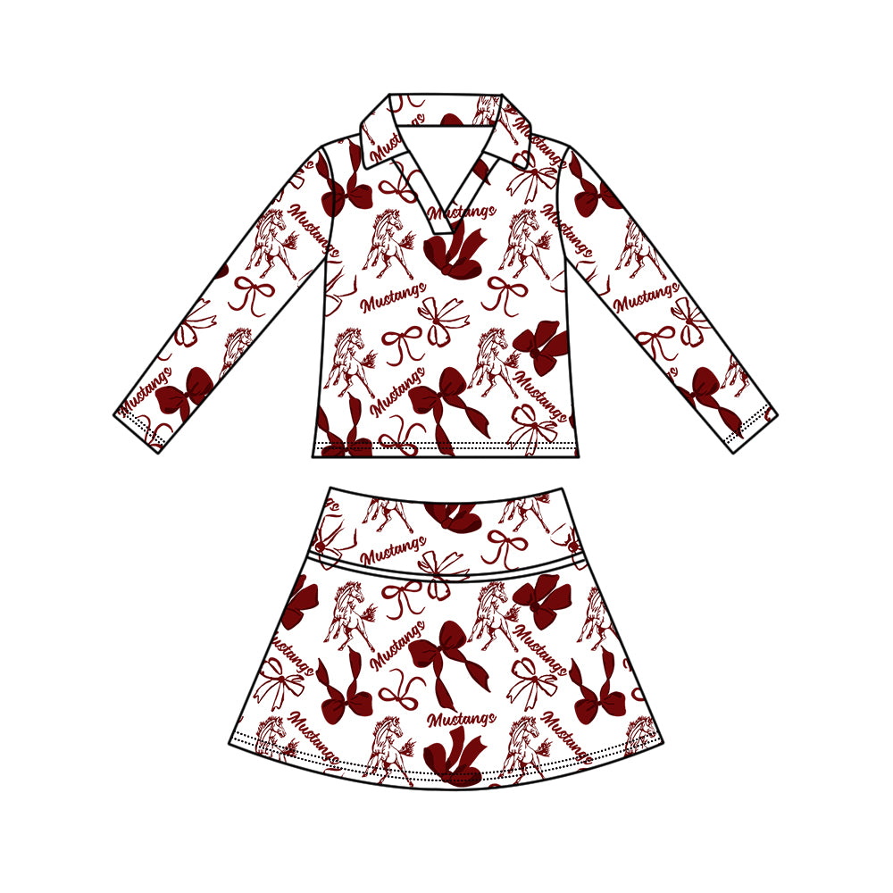 Custom moq 5 mix size milk silk summer teams Girls Polka Dot Top Shorts Set Top Skirt Short Set Zipper Pullover Jogger Pants Set Dark Red Pullover Tops