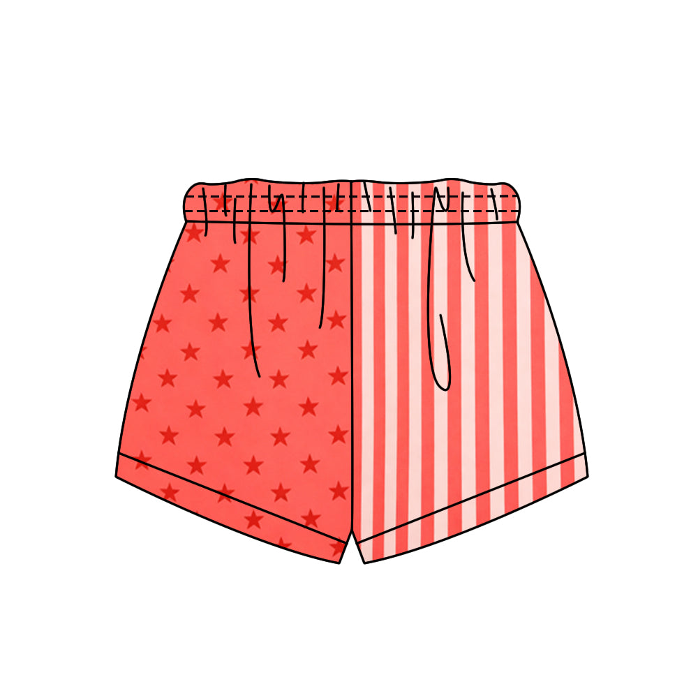 Custom moq 5 mix size milk silk summer teams Adult And Kids Stripe Patchwork  Summer Shorts