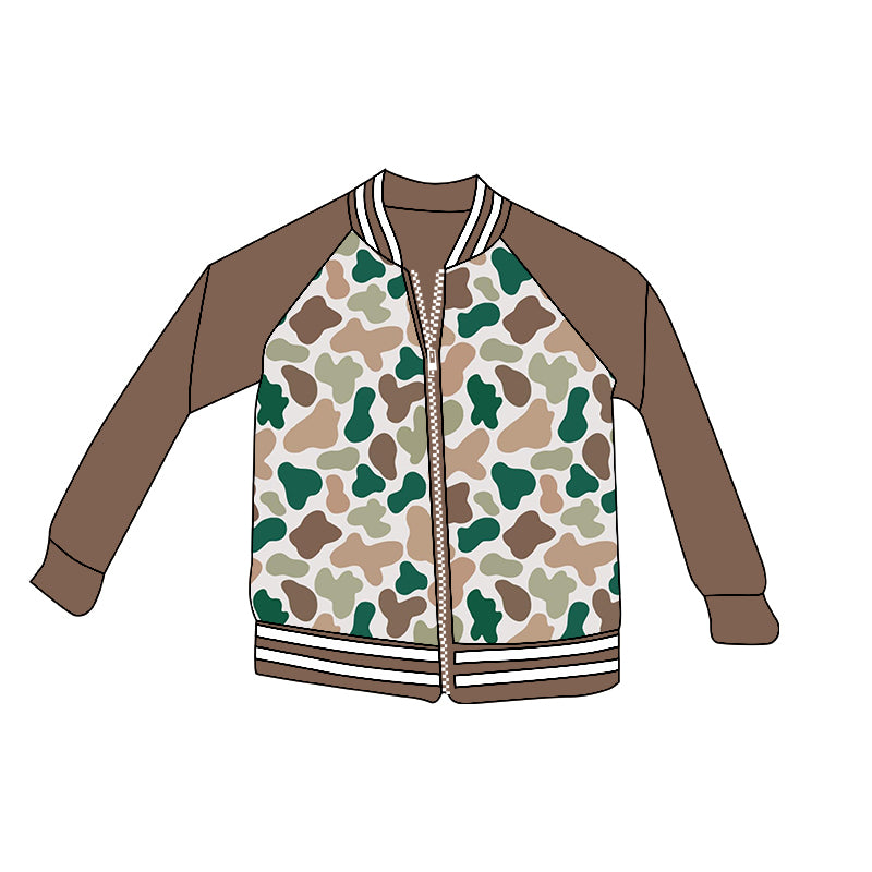8.31 custom each style moq 5 eta 4-6week baby girls clothes camouflage zipper long sleeve top
