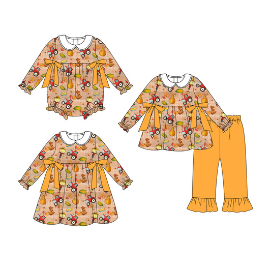 25.7.1 custom each style moq 5eta 4-6week Sibling Sisters baby girl long sleeve pants sets and dress and rompers match family design
