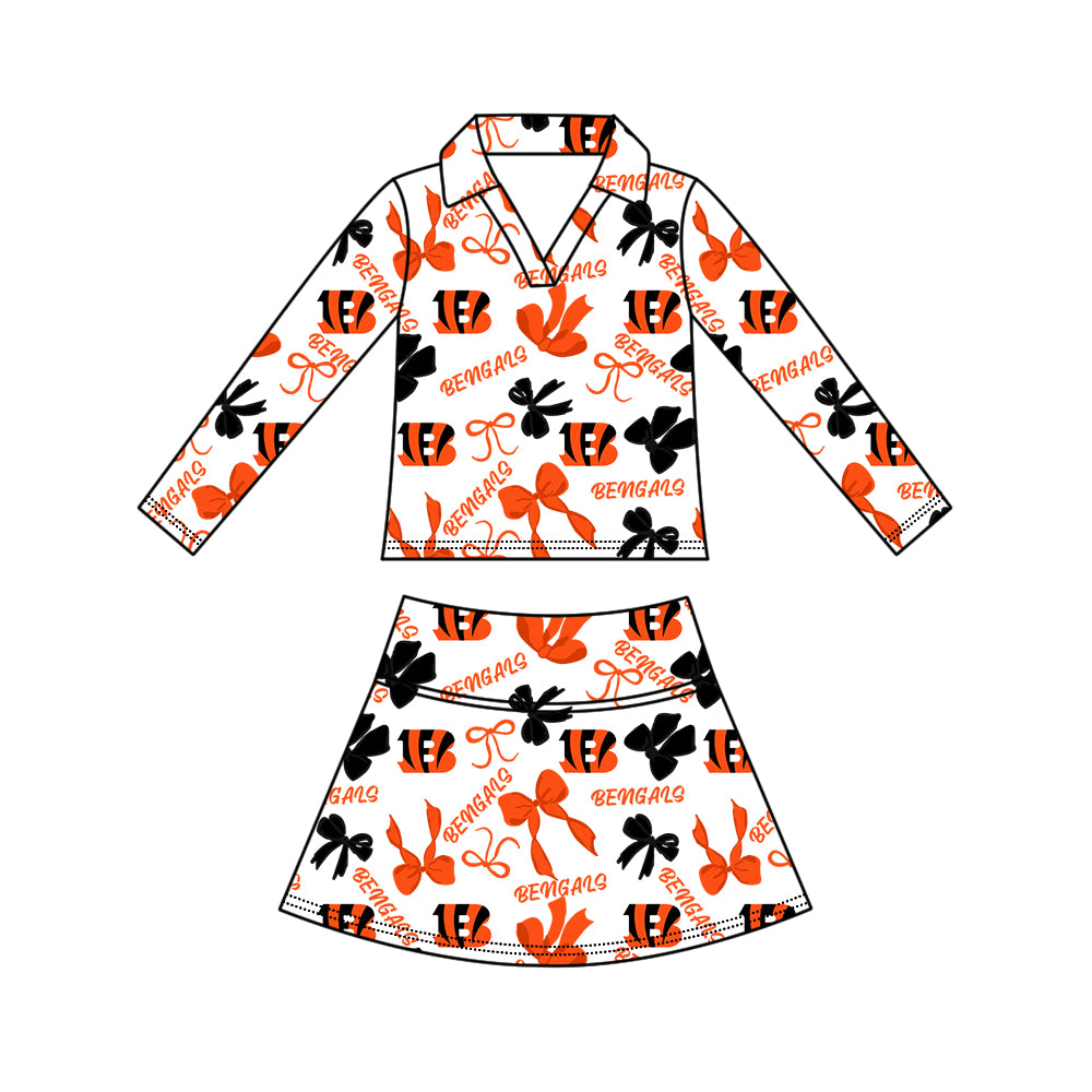 Custom moq 5 mix size milk silk summer teams Girls Orange Polka Dot Top Shorts Set Top Skirt Short Set Zipper Pullover Jogger Pants Set Pullover Tops