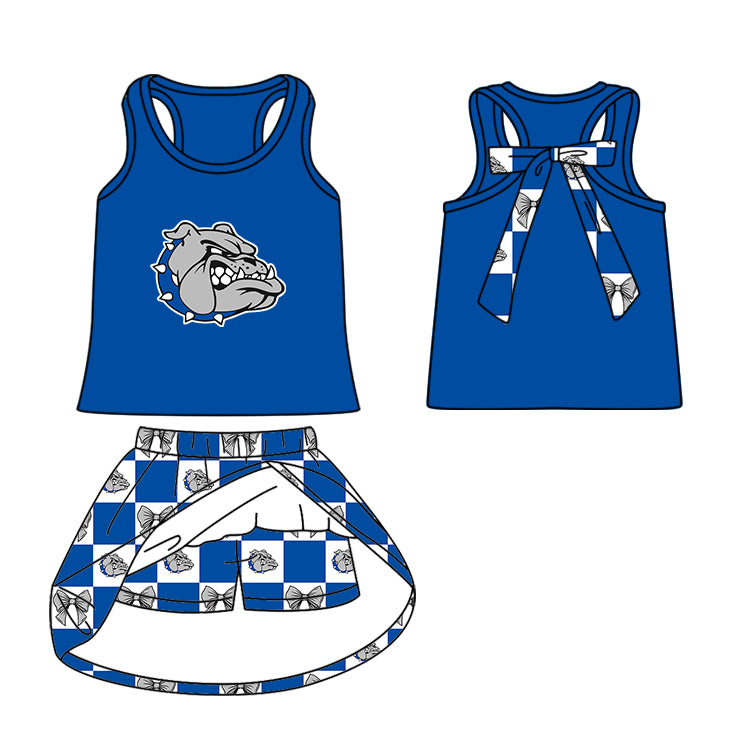 Custom moq 5 mix size milk silk summer teams Baby Girl Blue Sleeveless Top Skirts Set Dress And Shorts Yoga Checked Outfit Boy's Checked Short-Sleeved Polo Shirt And Romper