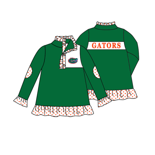Custom moq 5 mix size milk silk summer teams Baby Girls Long Sleeve Green Pullover Tops Cute Team Outfit