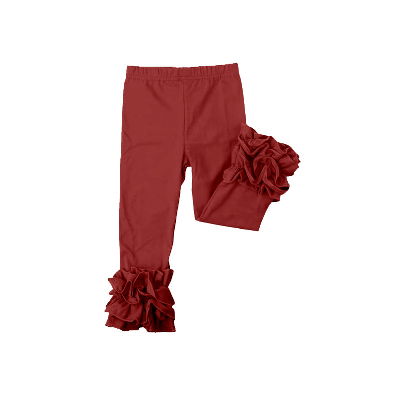 custom moq 5 girls icing cotton pants Wine-red pleated ruffle trousers