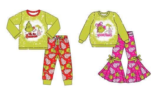 25.8.19 custom each style moq 5 eta 4-6week Sibling Sisters Christmas baby girl long sleeve pants sets 2