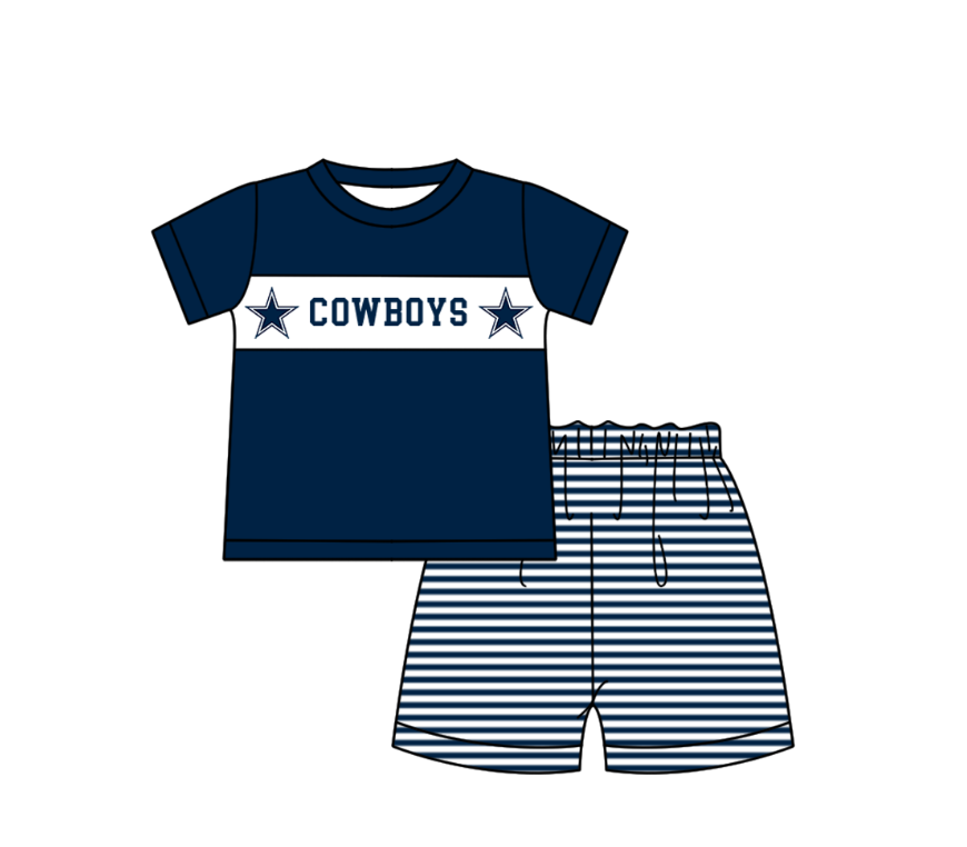 Custom moq 5 mix size milk silk summer teams baby girl boys clothes Navy blue short sleeve shorts sets 2  and dress and rompers 2 series