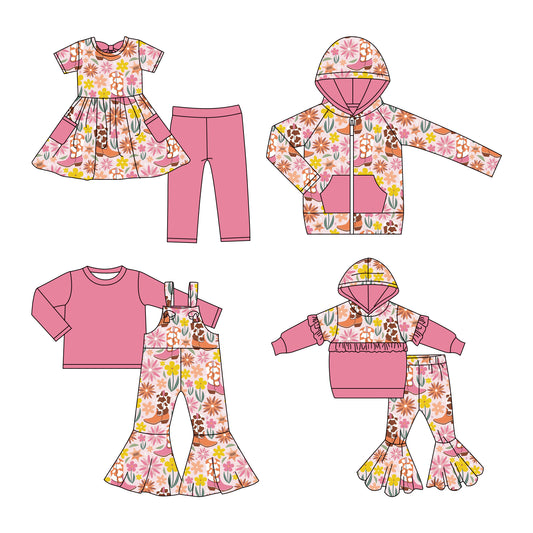 25.11.7 custom each style moq 5 eta 6-8week Sibling Sisters boot floral baby girl hooded long sleeve pants sets and top and and short pants sets and jumpsuit set match family design