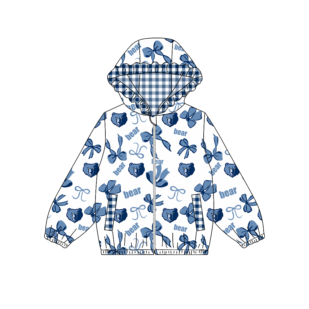 custom moq 5 mix size MSD072303 Baby Girls Bow Print Long Sleeve Zipper Hooded Team Casual Jacket Top