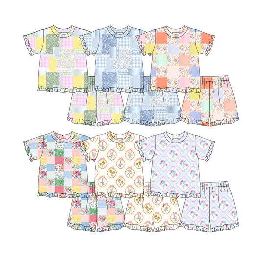 Custom moq 5 mix size Sibling Baby Girls Floral Print Short-Sleeved Pajama Set with Top And Shorts Comfortable Sleepwear for Little Ones