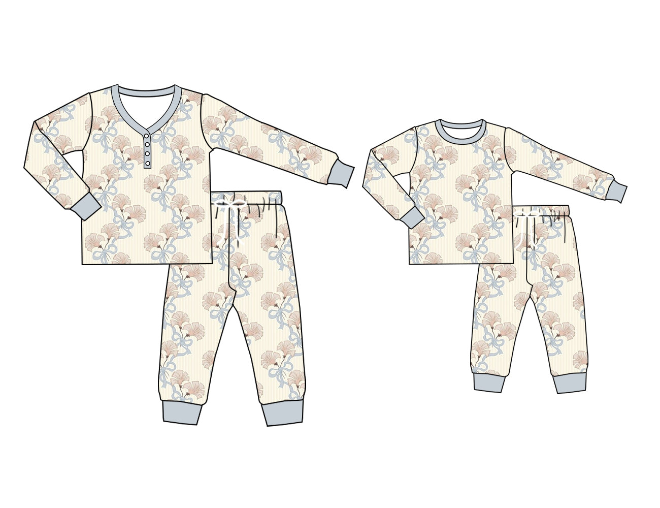 25.6.20 custom each style moq 5eta 4-6week Sibling Sister bow long sleeve pants sets and adult sets match design