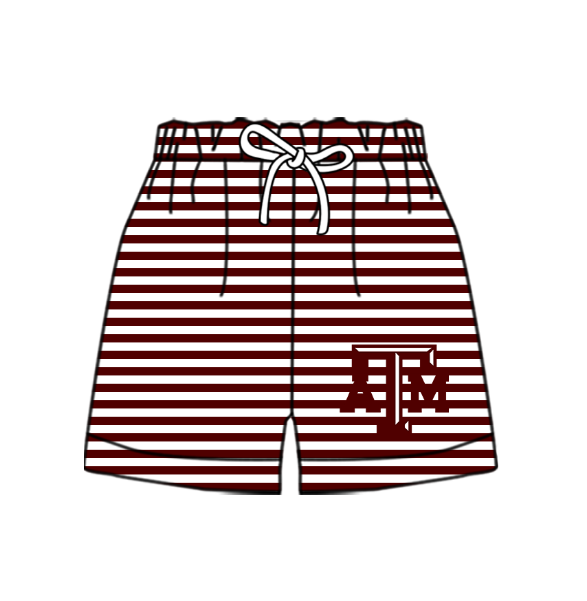 Custom moq 5 mix size milk silk summer teams Baby Dark Red Striped Drawstring Shorts for Children Elastic Waist Kids Summer Shorts