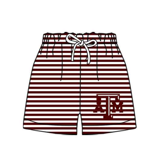 Custom moq 5 mix size milk silk summer teams Baby Dark Red Striped Drawstring Shorts for Children Elastic Waist Kids Summer Shorts