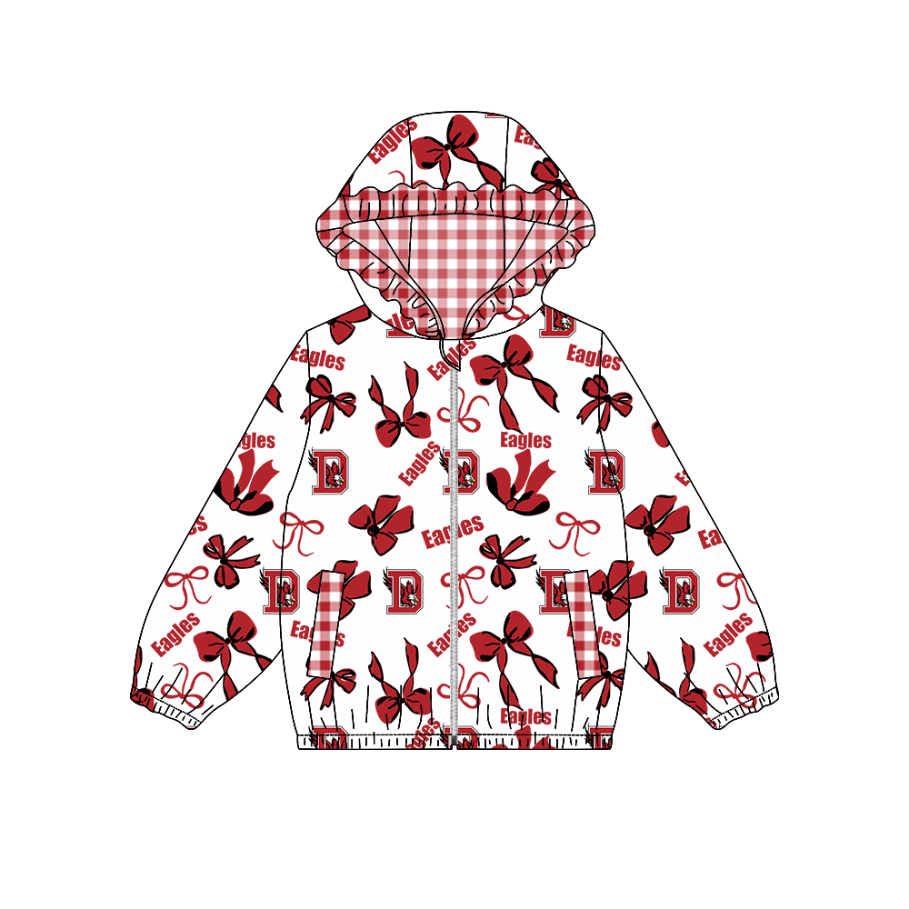 custom moq 5 mix size MSD072503 Baby Girls Bow Print White Long Sleeve Zip Hooded Team Casual Jacket Top