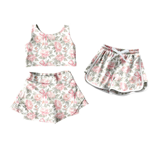 4.16 custom each style moq 5eta 4-6week Sibling Sister floral baby girls clothes Short sleeve yoga dress and shorts match family design