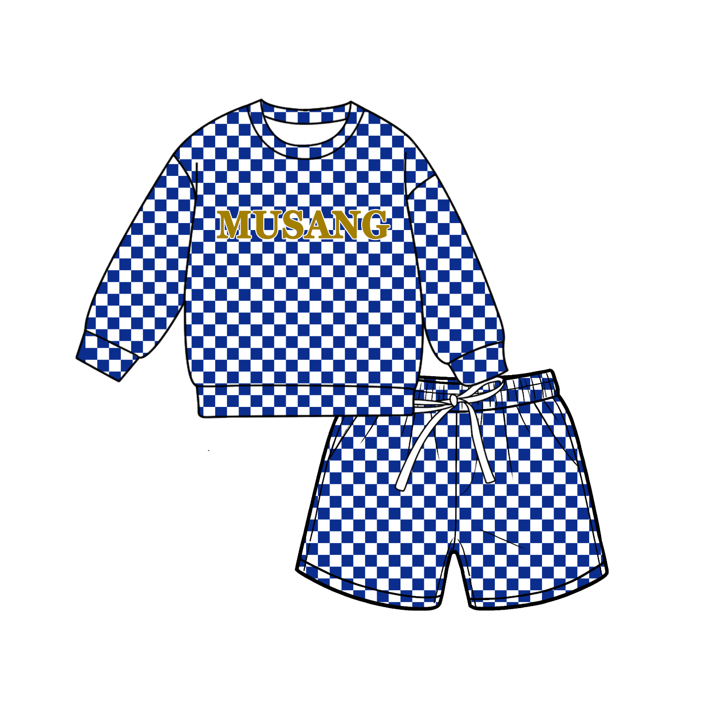 custom moq 5 mix size MSD070603 Baby Kids Checked Long Sleeve Top Drawstring Shorts Set