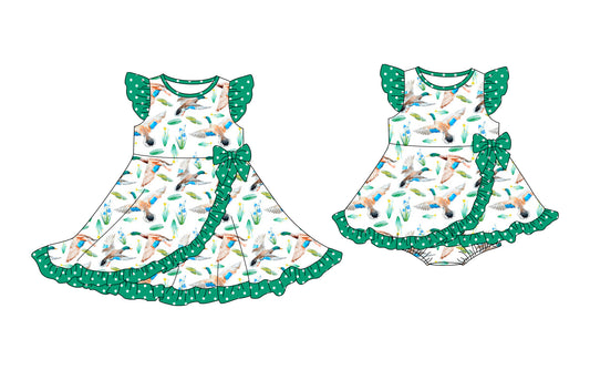 25.10.20 custom each style moq 5 eta 6-8week Sibling Sisters duck baby girl short sleeve dress and romper match family design