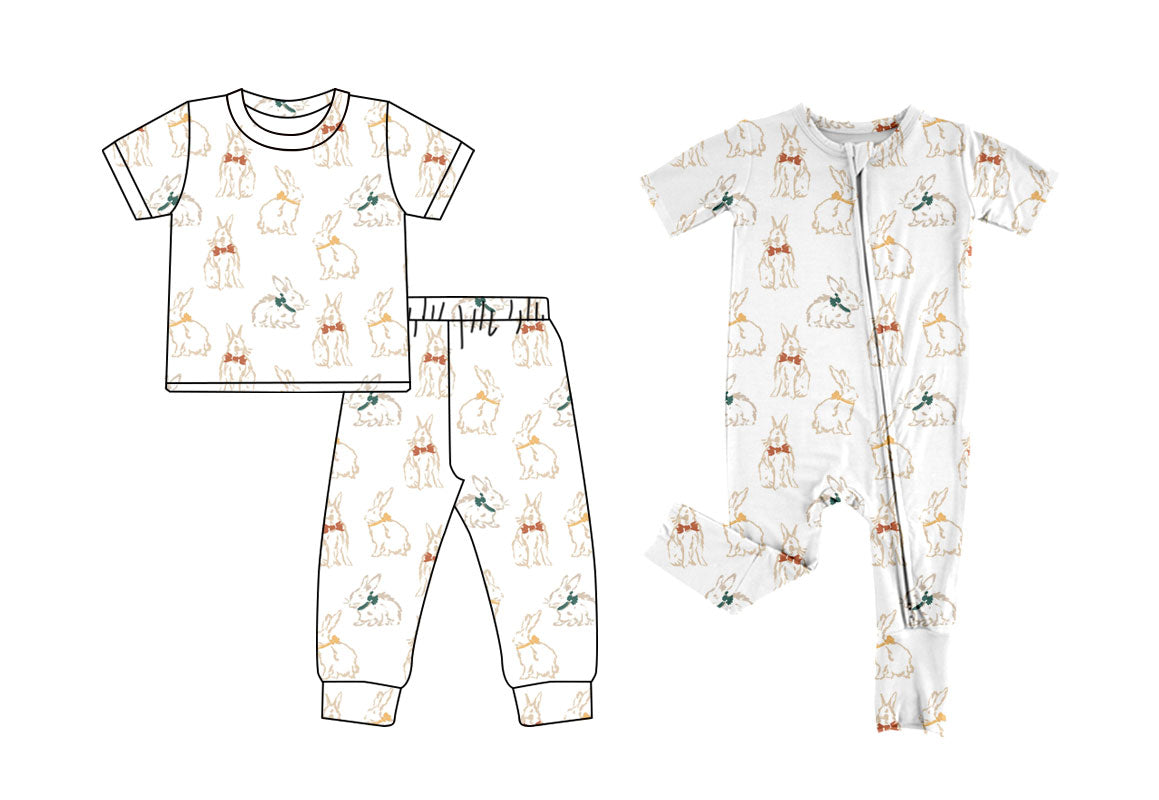 25.11.8 custom each style moq 5 eta 6-8week Sibling Sisters bunny bow baby boy clothes short sleeve pants sets and romper match family design