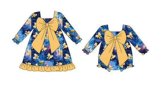 25.9.24 custom each style moq 8 eta 6-8week Sibling Sisters bow baby girl long sleeve dress and rompers match family design
