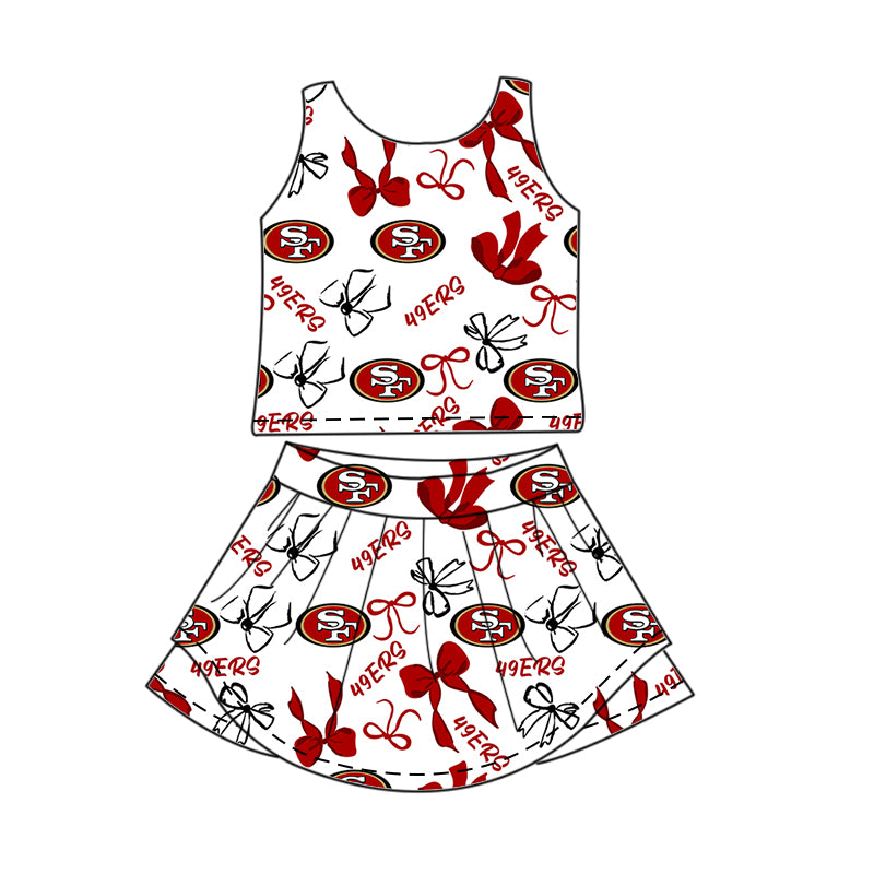 Custom moq 5 mix sizes summer teams baby girls clothes team red short sleeve skirts shorts sets 1 and skirts sets 2 and dress 1 and dress 2 and dress 3 and dress 4-25.6.5