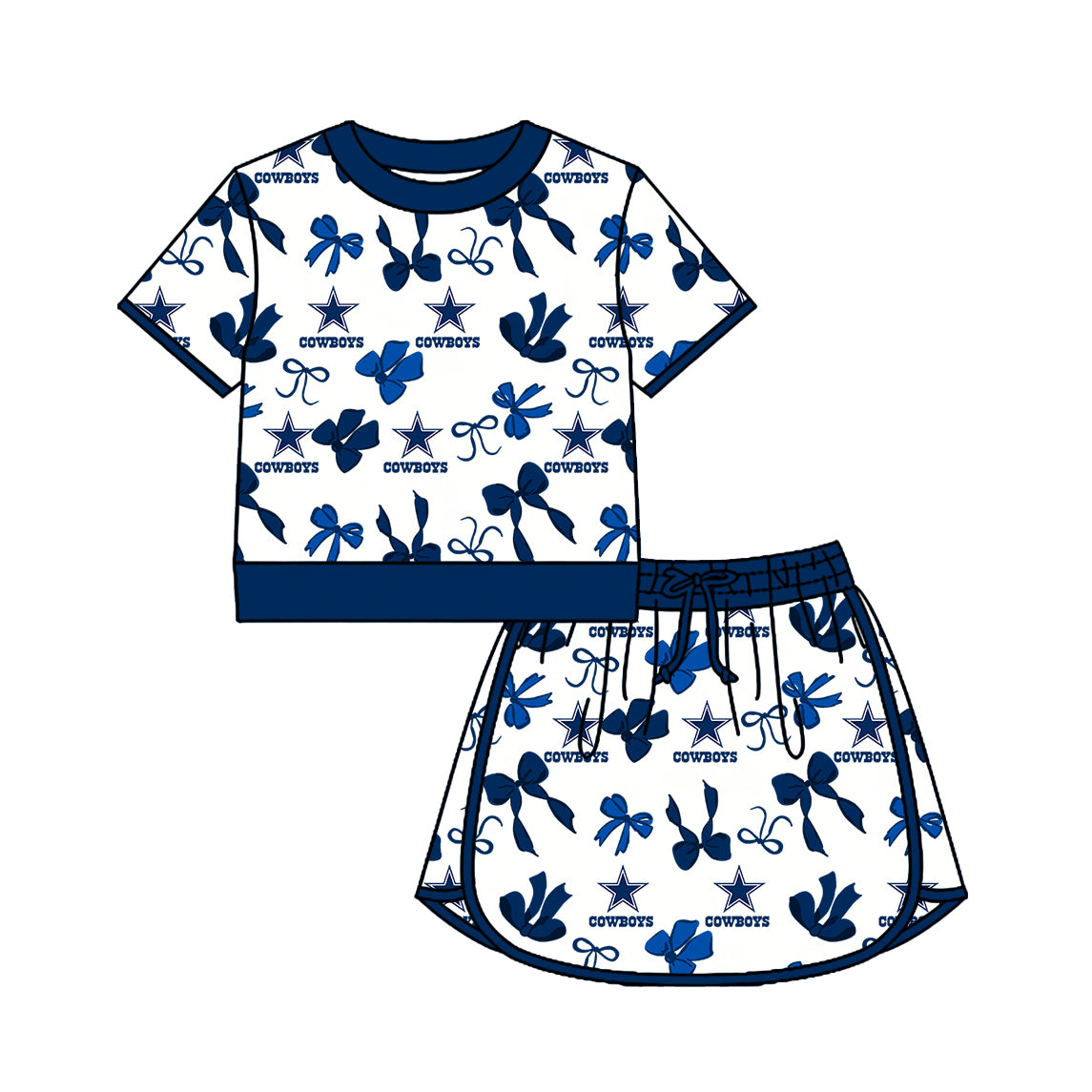 Custom moq 5 mix size milk silk summer teams Navy Blue Girls Polka Dot Sleeveless Top Shorts Set Top Skirt Short Set Long Sleeve Pullover Tops