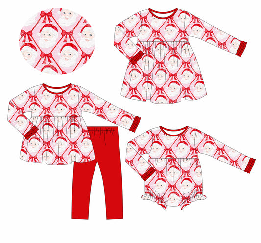 25.6.7 custom each style moq 5eta 4-6week Sibling Sisters Christmas bow baby girl long sleeve pants sets and dress and rompers match family design