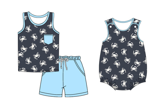 3.12 custom each style moq 5eta 4-6week Sibling Sister crab baby girl short sleeve shorts sets and romper match design